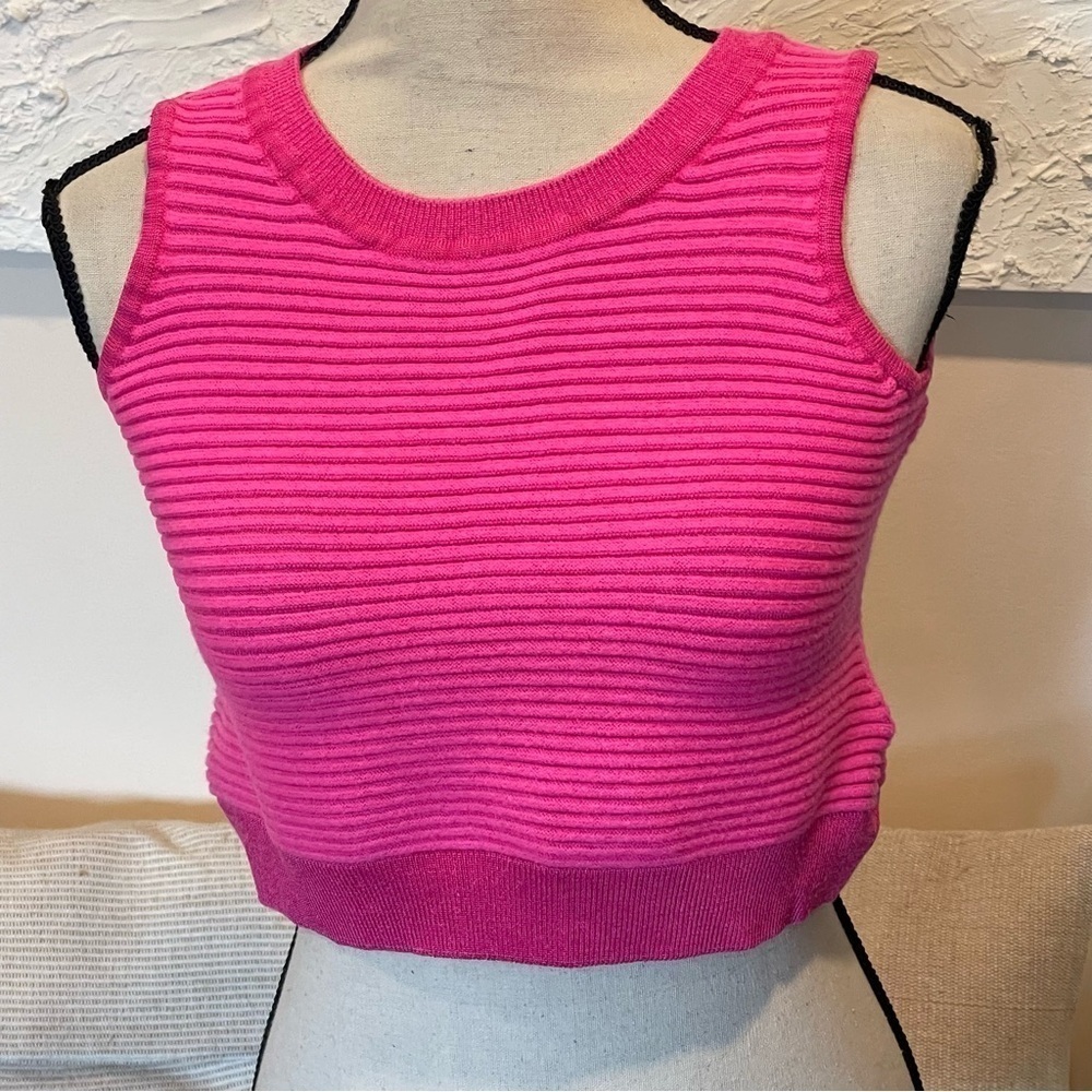 St John Knit Tank Top Crop Ribbed Hot Pink Wool Size M